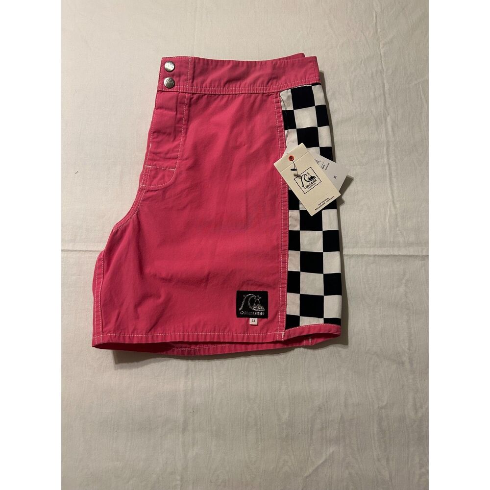 NWT Quiksilver Men's 16" Boardshorts  Pink Checkerboard Size 33 Swim Trunks